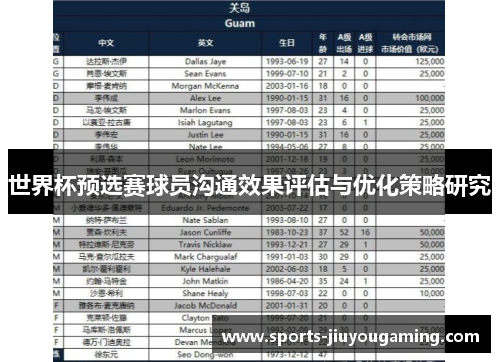 世界杯预选赛球员沟通效果评估与优化策略研究